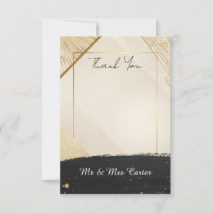 Gold Geometric Brushstroke Wedding Thank You Card
