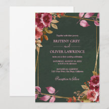 Gold Geometric Burgundy and Green Floral Wedding