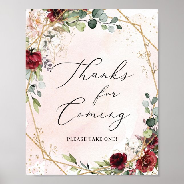 Gold geometric burgundy thanks for coming sign (Front)