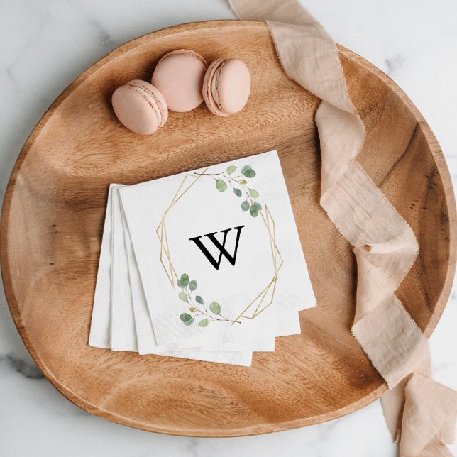 Gold Geometric Calligraphy Monogram Wedding Napkin (Creator Uploaded)