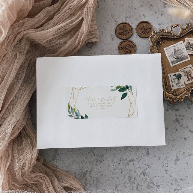 Gold Geometric Chic Eucalyptus RSVP Address   Label (Creator Uploaded)