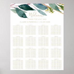 Gold Geometric Chic Foliage Wedding Seating Chart