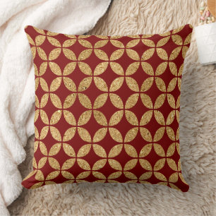 Gold Geometric Circle Pattern on Red Cushion