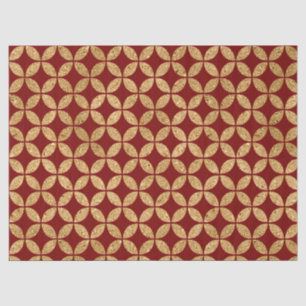 Gold Geometric Circle Pattern on Red Tissue Paper