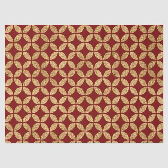 Gold Geometric Circle Pattern on Red Tissue Paper (Front)
