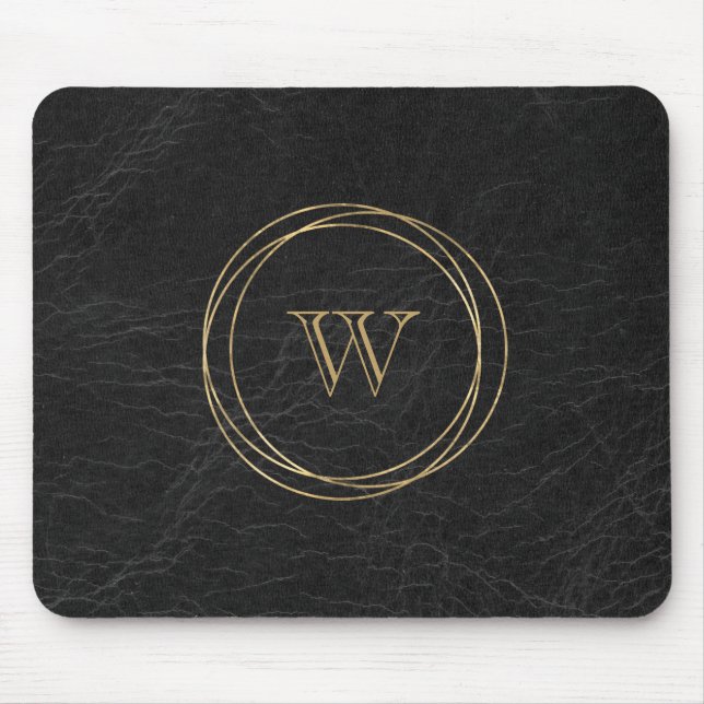 Gold Geometric Circles Black Monogram Mouse Mat (Front)