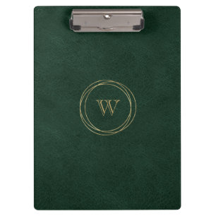 Gold Geometric Circles Green Monogram Clipboard