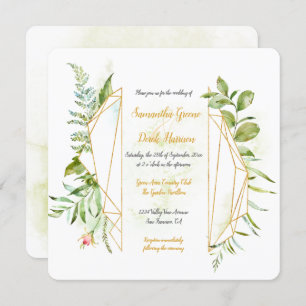 Gold Geometric Crystal Botanicals Square Invitation