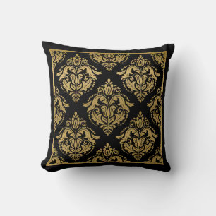 Gold Geometric Damask Frame On Black Cushion