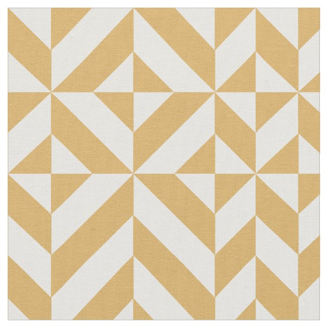 Gold Geometric Deco Cube Pattern Fabric (Close Up)