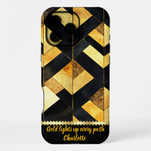 Gold geometric design on black iPhone 16 pro max case