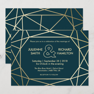 Gold Geometric Diamond Shaped Wedding Invitation