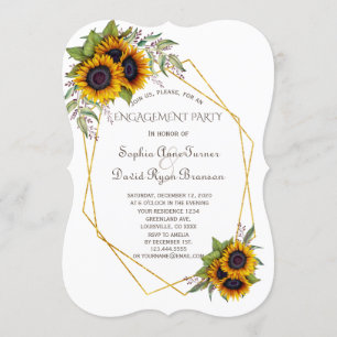 Gold Geometric Diamond Sunflowers Engagement Party Invitation
