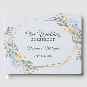 Gold Geometric Dusty Blue Florals Wedding Guest Book