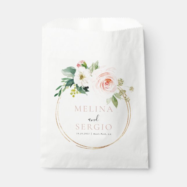 Gold Geometric Elegant Fall Flowers Wedding   Favour Bags (Front)