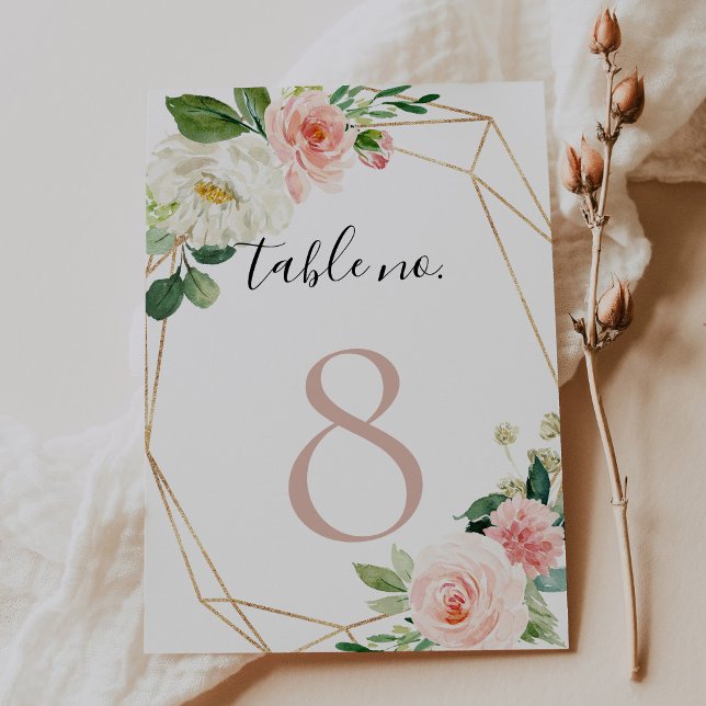 Gold Geometric Elegant Fall Flowers Wedding   Table Number (Creator Uploaded)