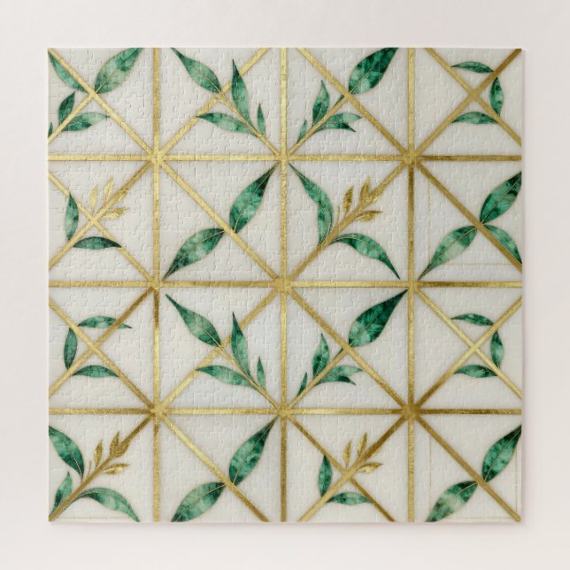 Gold Geometric Emerald Leaf Luxury Pattern Jigsaw Puzzle (Vertical)