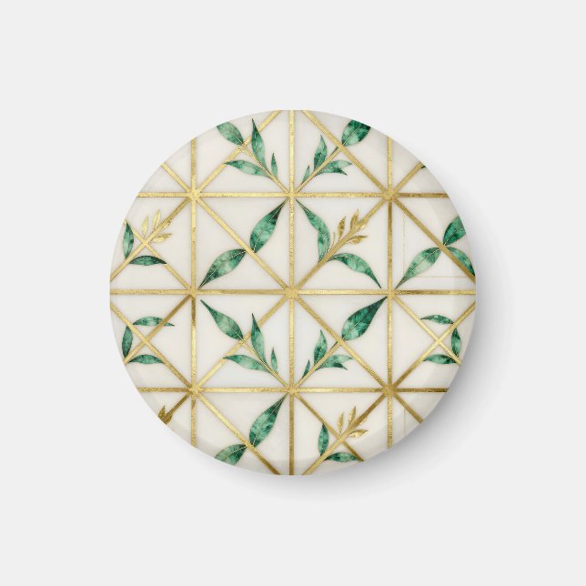 Gold Geometric Emerald Leaf Luxury Pattern Magnet (Front)