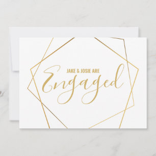 Gold geometric, engaged announcement party card