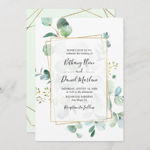 Gold Geometric Eucalyptus Greenery Wedding Invitation