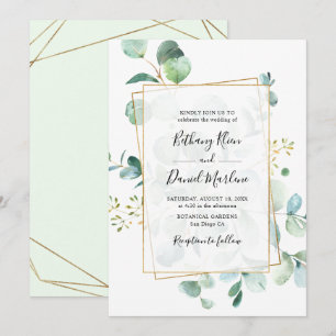 Gold Geometric Eucalyptus Greenery Wedding Invitation