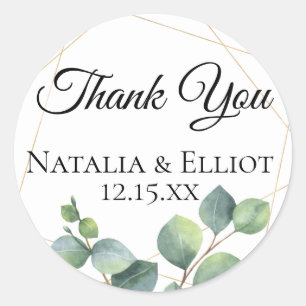 Gold Geometric Eucalyptus Personalised Favour Classic Round Sticker