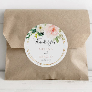 Gold Geometric Fall Flowers Wedding Thank You  Classic Round Sticker