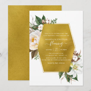 Gold Geometric Floral 50th Wedding Anniversary Invitation
