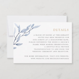 Gold Geometric Floral Blue Leaves Frame Details Invitation