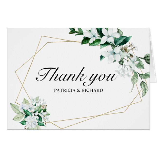 Gold Geometric Floral Greenery Thank You (Front Horizontal)