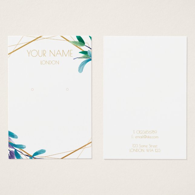Gold geometric flowery wreath earring display card (Front & Back)
