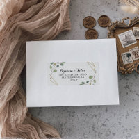 Gold Geometric Foliage Wedding RSVP Address Label