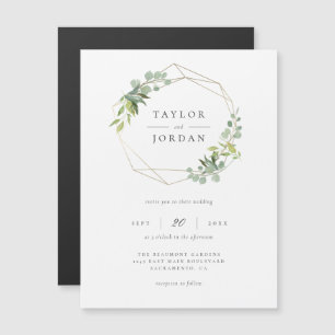 Gold Geometric Frame Eucalyptus Greenery Wedding Magnetic Invitation