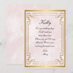 Gold Geometric Frame Pink Marble Maid Of Honour Invitation