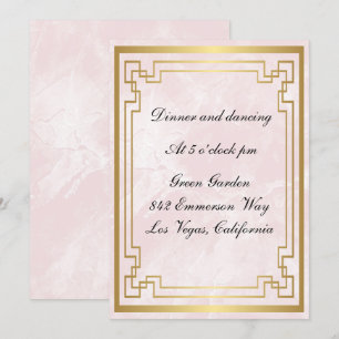 Gold Geometric Frame Pink Marble Wedding Reception Invitation