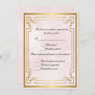 Gold Geometric Frame Pink Marble Wedding Response Invitation