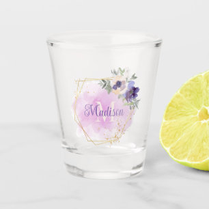 Gold Geometric Frame - Purple & Pale Pink Flowers Shot Glass