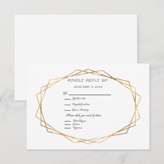 Gold Geometric Frame RSVP Card (Front/Back)