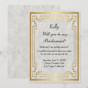 Gold Geometric Frame White Marble Bridesmaid Invitation