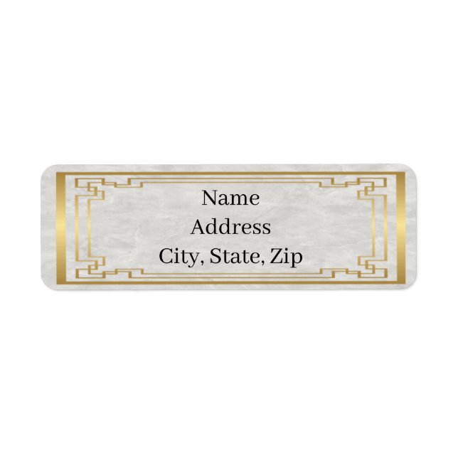 Gold Geometric Frame White Marble Wedding Address (Front)