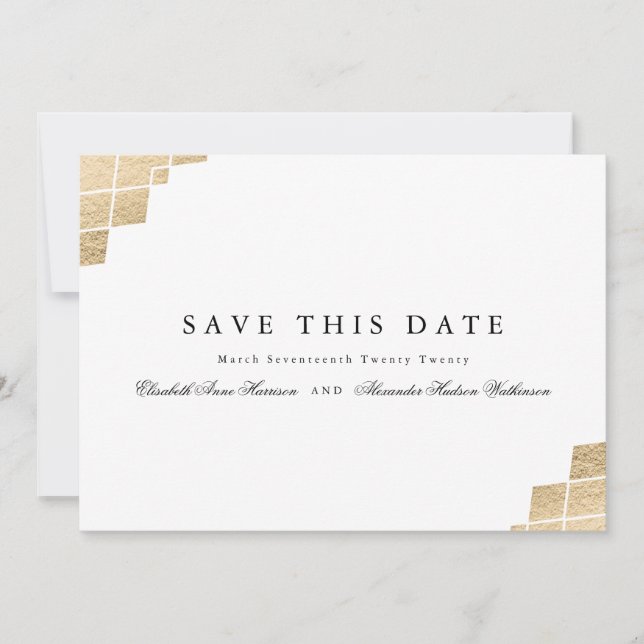 Gold Geometric Gatsby Calligraphy Photo Save The Date (Front)