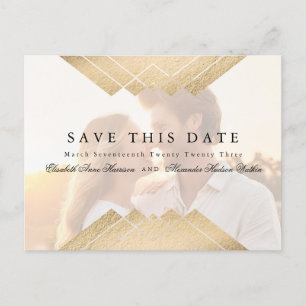 Gold Geometric Gatsby Save The Date overlay  Photo Announcement Postcard