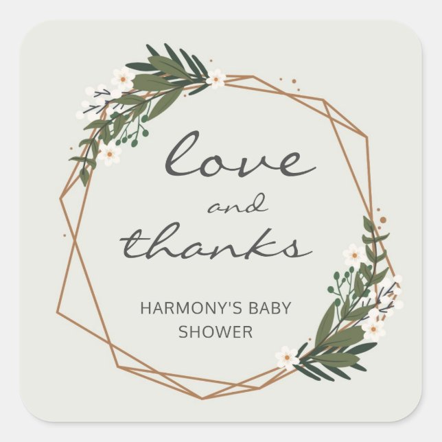 Gold Geometric Gender Neutral Baby Shower Square Sticker (Front)