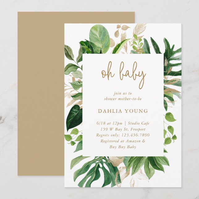 Gold Geometric Gender Neutral Tropical Baby Shower Invitation (Front/Back)