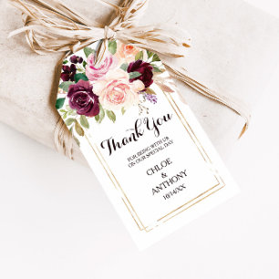 Gold Geometric Green Burgundy Floral Thank You Gift Tags