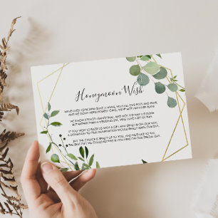 Gold Geometric Green Eucalyptus Honeymoon Wish  Enclosure Card