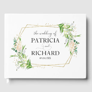 Gold Geometric Greenery Elegant Wedding Guest Book