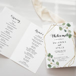 Gold Geometric Greenery Eucalyptus Folded Wedding Programme<br><div class="desc">This gold geometric greenery eucalyptus folded wedding program is perfect for a rustic wedding. The design features hand-drawn botanical green eucalyptus branches and leaves adorning an elegant frame.       

Include a quote or short message,  order of service,  wedding party and thank you message.</div>