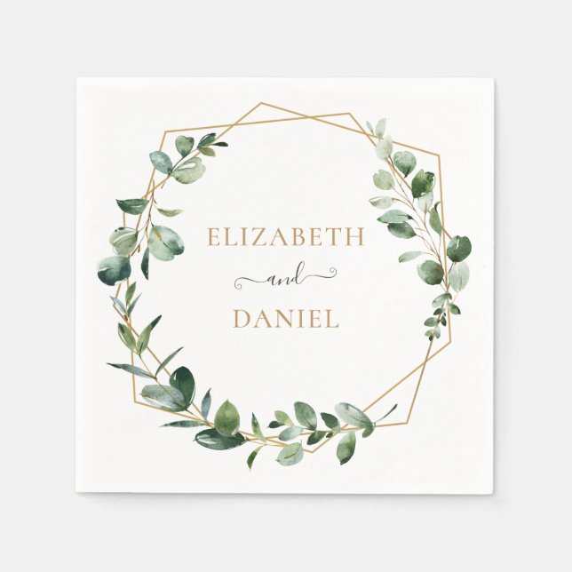 Gold Geometric Greenery Eucalyptus Personalised Napkin (Front)