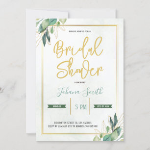 Gold Geometric Greenery Floral Bridal Shower Invitation